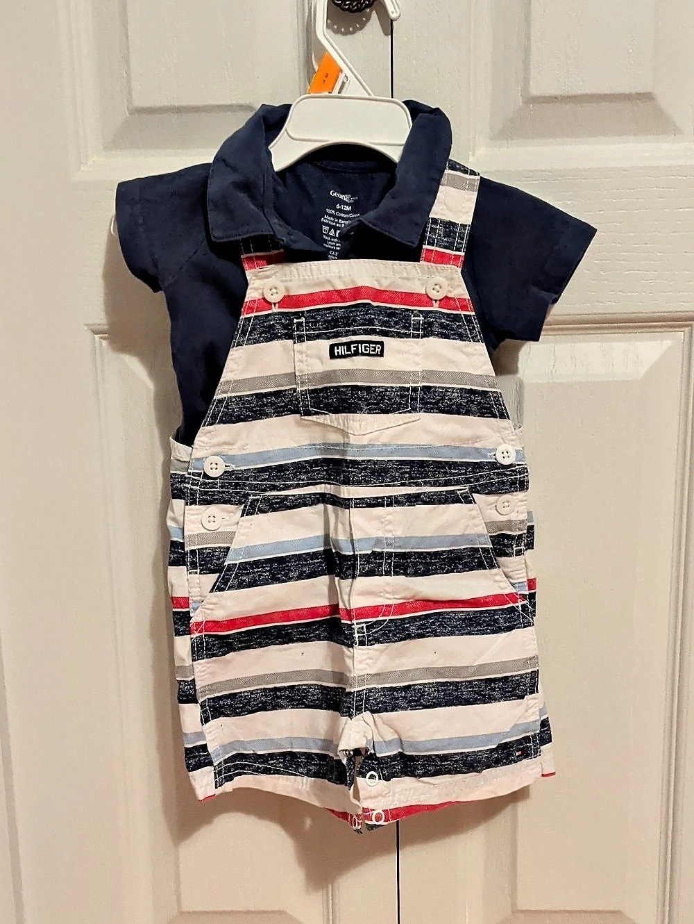 Tommy Hilfiger Striped Bib Overalls Shortalls Set Baby 6-12M